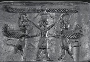 92 - Marduk battles Ninurta & Adad as animal beasts, & winged sky-disc above