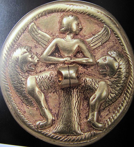 50a - naked winged Inanna with her lion symbol for Leo