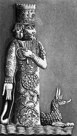 1 - Marduk with 2 left hands; Mushhushshu symbol