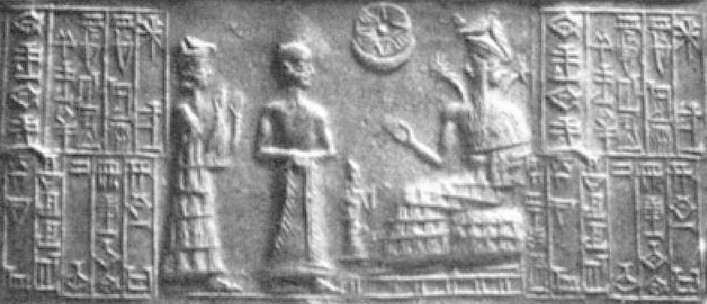 1 - Ninsun, semi-divine son-king Gudea, & Ningishzidda with horned snakes