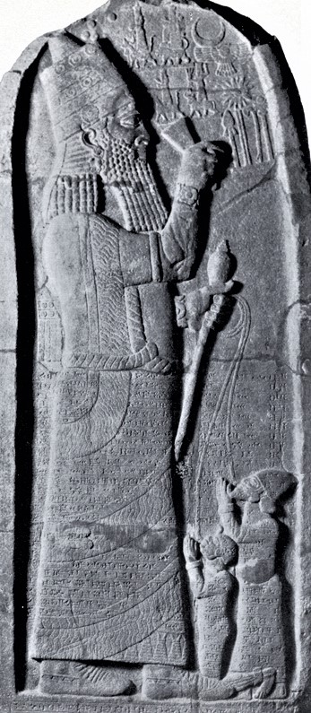 16a - giant god Ashur & mixed-breed King Esarhaddon stele