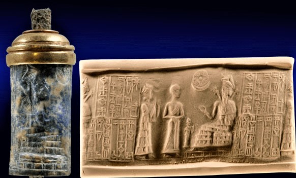 2 - Ninsun, Gudea, Inanna, & Ningishzidda with horned snakes symbol