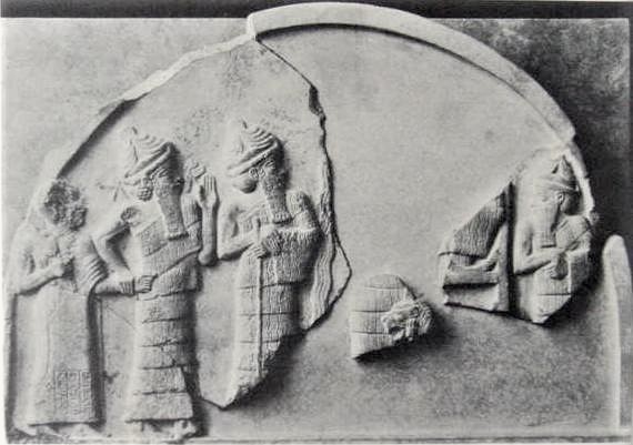 4 - semi-divine King Gudea, Ningishzidda with horned snakes, & Dumuzi; damaged
