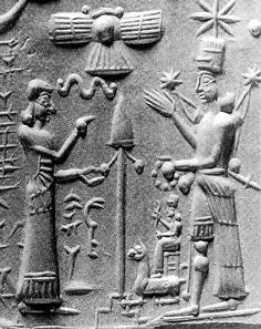 41 - Nibiru's winged Sky-Disc, Inanna's 8-Pointed Star, & Marduk's long stage Rocket symbols_ Ninhursag, Inanna, & Bau with her guard dog