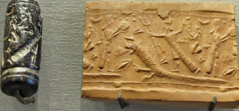 4m - Enuma Elish Creation Story_ Inanna & Marduk, Nabu in background_ ancient depiction of alien battles & animal symbols for gods
