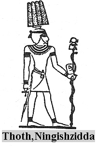 52 - Thoth - Ningishzidda holding staff with entwined snake, his symbol, powerful brother to Marduk-Ra