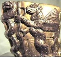 53 - Ningishzidda snake symbol; twisted, horned, & winged Ningishzidda holding a royal staff