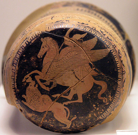 21 - Greek god Bellérophon riding Pegasus in battle