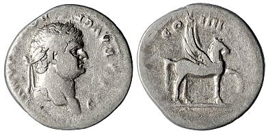 22 - Domitian Denarius, Pegasus on reverse side of ancient coin