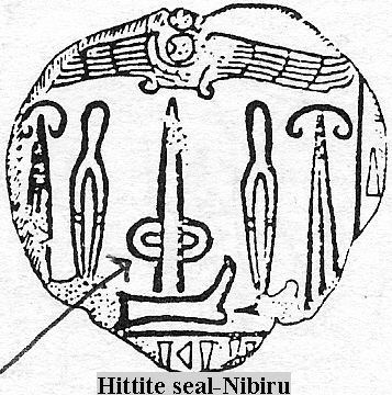 3d - Hittite seal with winged sky-disc above scene