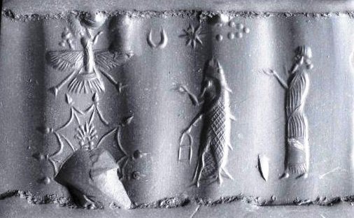 59 - Enlil & Anu in sky-disc with Abgal & Enki on the ground