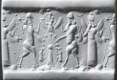 5c - Enki, Anu in his sky-disc, & Enlil; King Anu standing upon Earth
