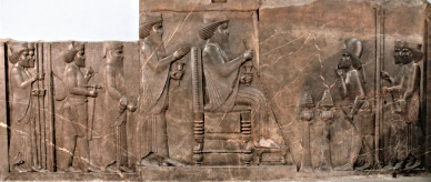 8h - giant semi-divine king of Persia, son, & smaller earthling servants