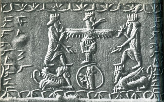 11 - Marduk in his sky-disc, patron god of Babylon, & unidentified gods