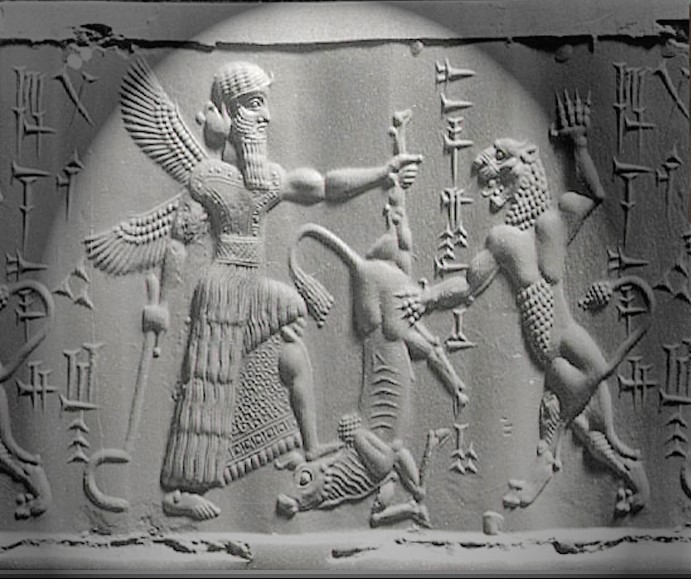 11 - Ninurta & his beast attack unidentified animal symbol; OR Marduk battles animal symbols for Adad & Ninurta