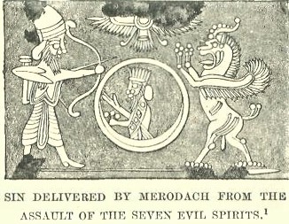 17 - Marduk battles animal beast symbol for enemy god, & Marduk in his sky-disc - areal battle