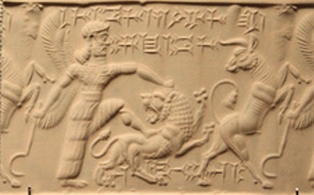 2 - winged god Ninurta with Leo & Taurus zodiac signs for gods