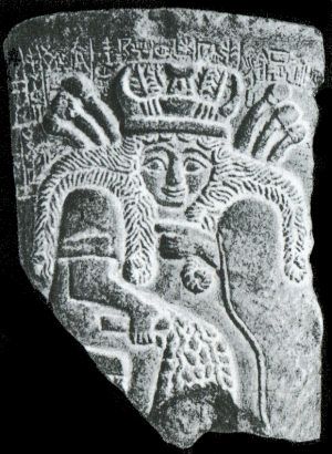 20bb - Ninhursag on votive vase, overweight from mothering so many, & old age creeping in on her