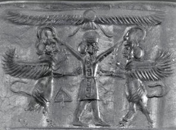 22 - Marduk OR NInurta battle winged unidentified animal symbols for oposing gods