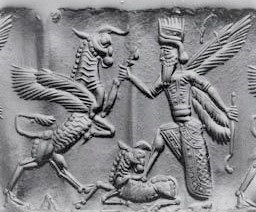 30 - Marduk holds a winged animal, & has foot upon another animal symbol of alien gods in battle