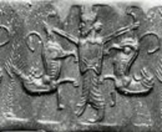 31 - Marduk holds unidentified animal symbols of his enemy gods by their back legs