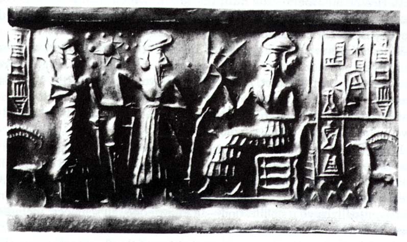 3e - Enlil hands Ningirsu / Ninurta the plow for new workers to use in Eden; Enlil demanded workers from Enki's successful worker experiments, lots of workers were needed by both gods