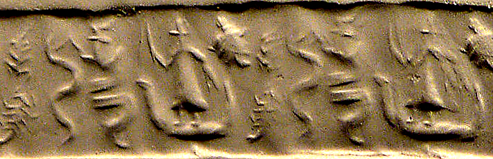 55 - ancient depiction of snake god Ningishzidda & Marduk in battle against Ninurta & family