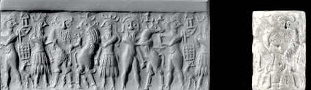 56 - unidentified gods discover early man, this very ancient & very important scene was recorded many times to last for all time