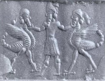 59 - NInurta OR Marduk grabs 2 animal symbols for gods by the beard