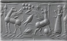 64 - Enlil's 7-planet symbol of his authority over Earth,; Enlil directs his sons depicted as winged animal symbols