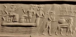 6b - Enki, Enlil, Nuska, & earthling worker handling a beast of the gods