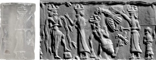 7i - Enki, Enlil, Marduk, & NInurta with his beast, Nannar in the background; Enki brings the life-giving waters while the younger generations of gods quarrel