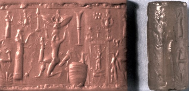 17b - Inanna, Enki, & Enlil in sky-discs, Enlil & Marduk on the ground, & Ninurta atop winged beast