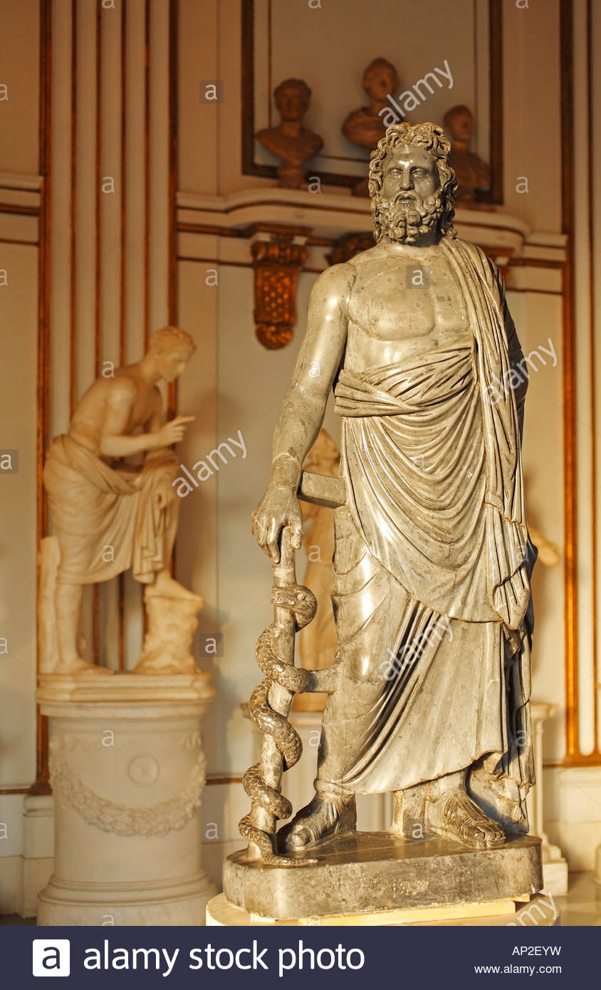 black marble statue of Asclepius (Damu) - Asclepio Great-Hall of the Capitol