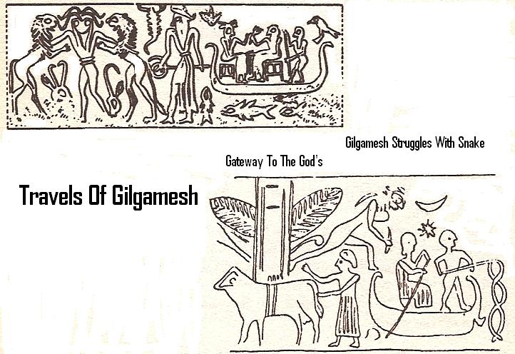11c - top_ Gilgamesh Travels, Boatman scene_ bottom_ launch site of the gods