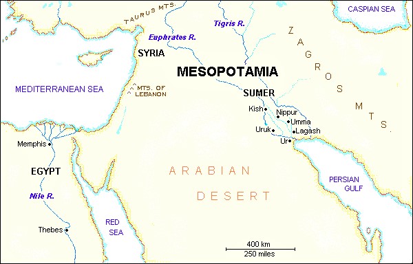 1a - Mesopotamia, land between the rivers Tigris & Euphrates