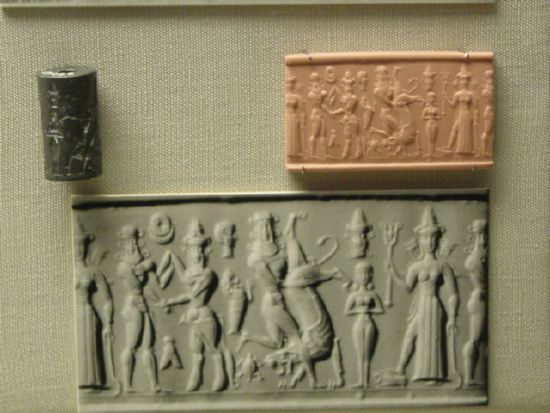 8d - Gilgamesh, Enkidu wrestling Gilgamesh, naked Inanna, & Inanna