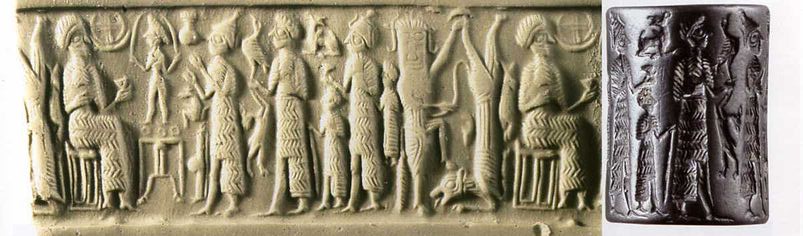 8g - Nannar, naked Inanna, Ninsun, Gilgamesh, & Utu