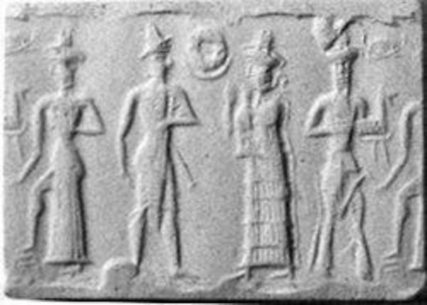 8l - Utu, Gilgamesh, mother goddess Ninsun, & Enkidu with dinner