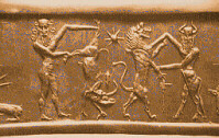 9a - Gilgamesh-left, Enkidu-right battling beasts