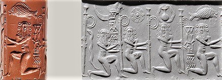 o - early mixed-breed king under protection from the symbols of the gods Nannar, Utu, Enki, & Nanshe