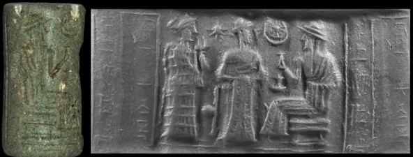 61 - Ninsun with unidentified descendant-king, & Nannar, Ninsun had many semi-divine sons & daughters that were placed into positions of authority over the non-divine