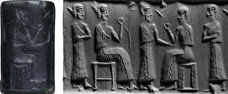 8b - Ningal & Nannar seated with 1 goddess & 2 gods unidentified standing; a time when the gods gathered on Earth for 3-4 generations of gods being born on Earth