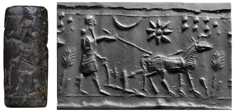 4d - Ninurta working the plow in ancient Mesopotamia; scene from a time when the gods had to do the work