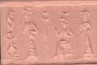 9 - ancient faded artifact of Nannar, Ningal, & unidentified; scene important enough at the time that an artifact was made so as to preserve it