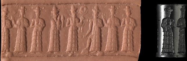 16i - Ningal, her daughter Inanna, niece Ninsun, spouse Nannar with dinner, & son Utu; one of the royal families under King Anu