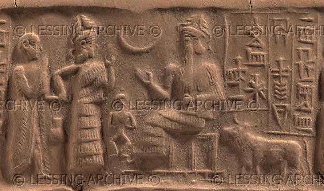 1b - father Nannar being presented a semi-divine mixed-breed to be spouse for Inanna & king of Ur; a time long forgotten when the gods walked & talked with the semi-divines