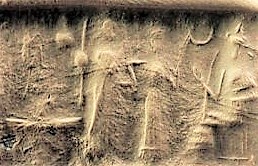 22 - artifact of a king lead by Inanna to faded Ningal; Inanna brings her spouse-king before the Queen of Ur, Ningal