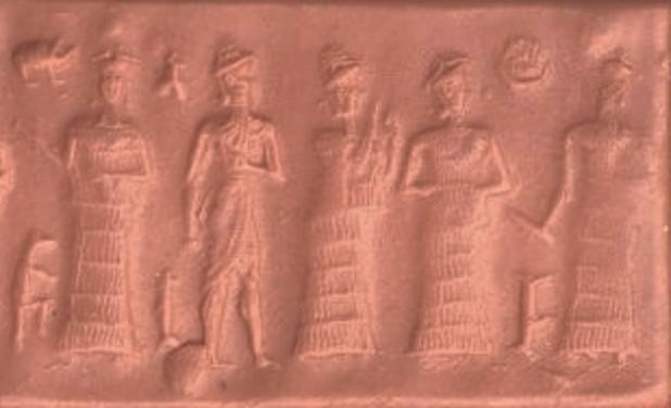 3e - Inanna, semi-divine king, his mother Ninsun, Ningal, & Utu; a scene of the gods from ancient days long forgotten