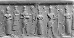 3o -mother-in-law Ningal, 2/3rds divine King Gilgamesh, his spouse & her daughter Inanna, Enkidu, & her son Utu, the twin brother of Inanna; Inanna espoused semi-divine kings in Mesopotamia for thousands of years